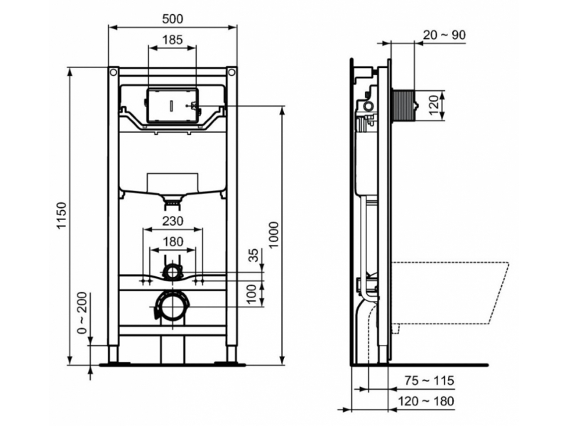 Купить Инсталляция Ideal Standard Prosys Frame 120 M с унитазом Tesi AquaBlade T0079V1, сиденье микролифт, комплект, T0079V15SW