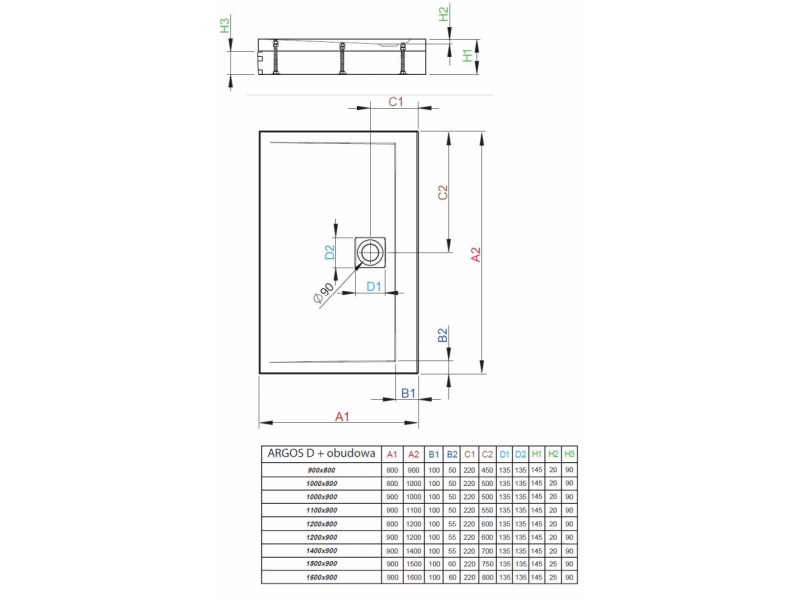 Купить Поддон для душа Radaway Argos D, 90 x 110 см, прямоугольный, 4ADN911-02