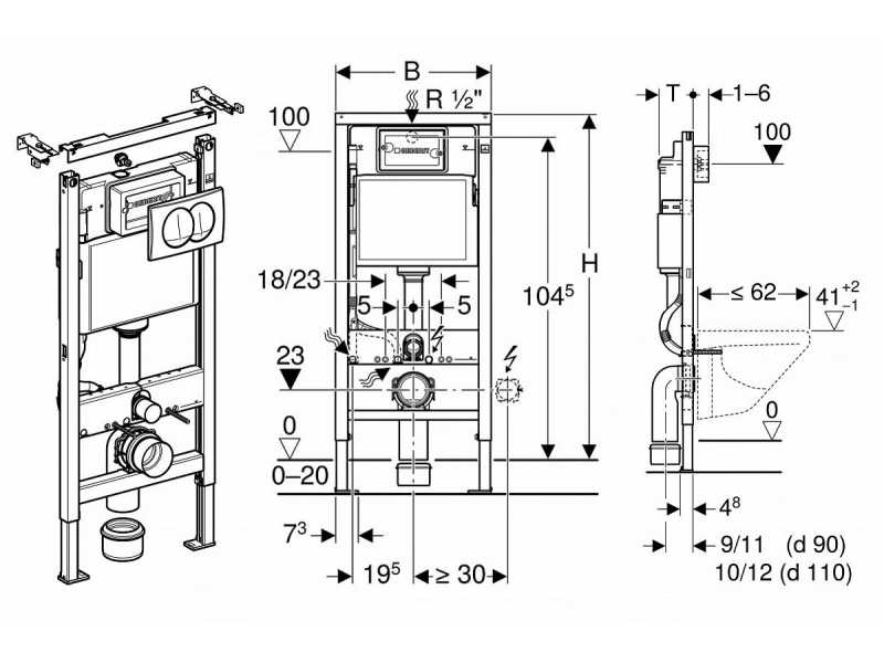 Купить Комплект Geberit Renova Compact Rimfree, унитаз подвесной, сиденье, кнопка Delta20