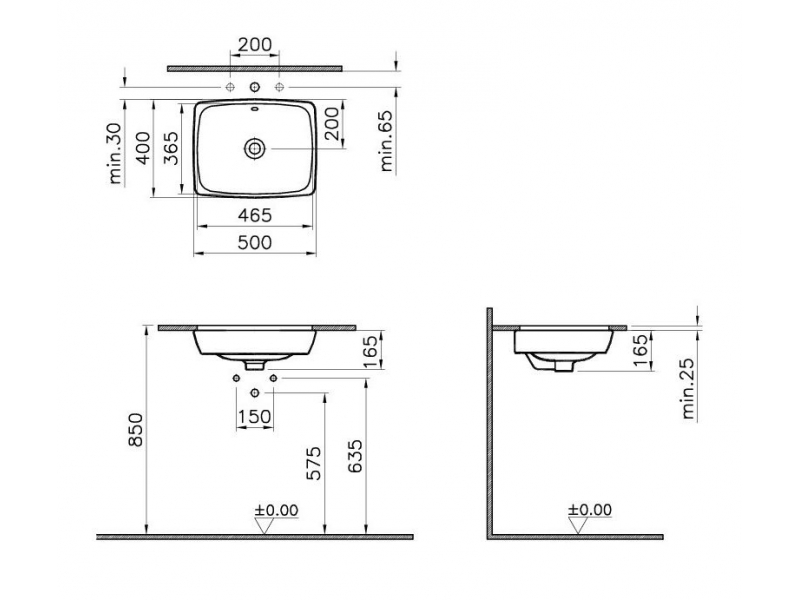 Купить Раковина Vitra Metropole 5667B003-1082 47x40 см, встраиваемая снизу, с переливом