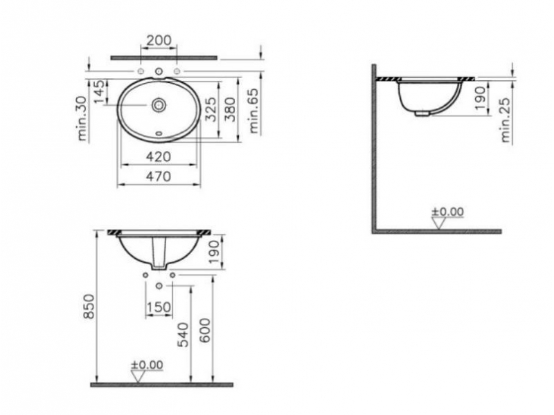 Купить Раковина Vitra 6039B003-0012 S20 42 см, встраиваемая снизу