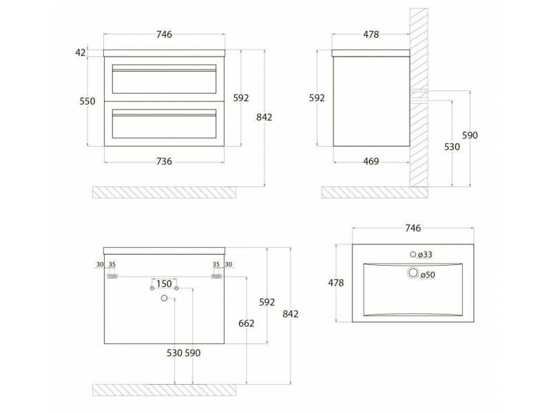 Купить Тумба под раковину Art&Max Platino 75 см подвесная, бежевый матовый, AM-Platino-750-2C-SO-CM