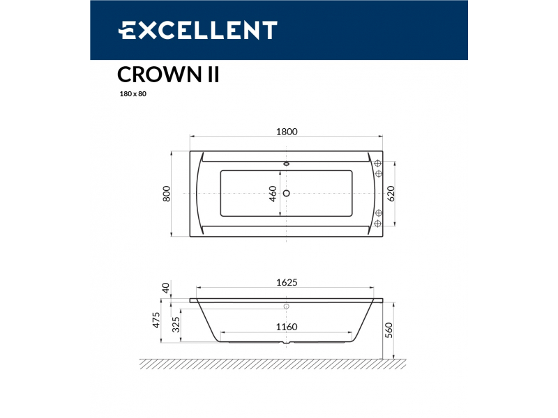 Купить Ванна акриловая Excellent Crown 180 х 80 см, WAEX.CRO18WH