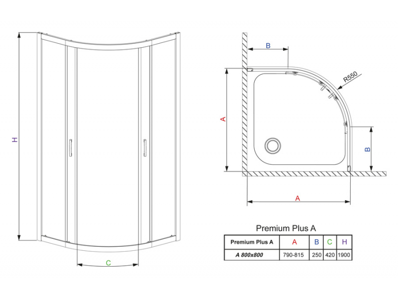 Купить Душевой уголок Radaway Premium Plus A 30413-01, 80 х 80 х 190 см, стекло прозрачное