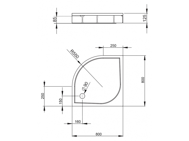 Купить Поддон для душа Radaway Paros A800, 80 x 80 см, четверть круга, MBA8080-03-1