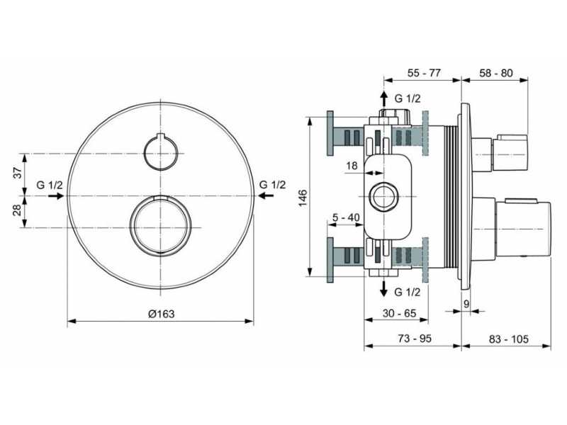 Купить Смеситель Ideal Standard Ceratherm T100 встраиваемый для душа, черный, A5813A5