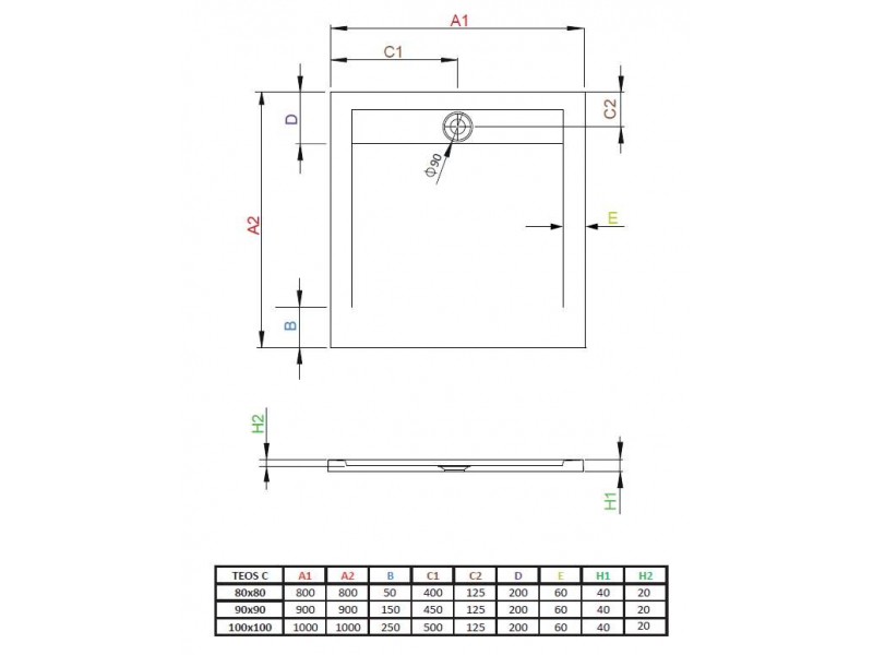 Купить Поддон для душа Radaway Teos C, 90 x 90 см, квадратный, HTC9090-64