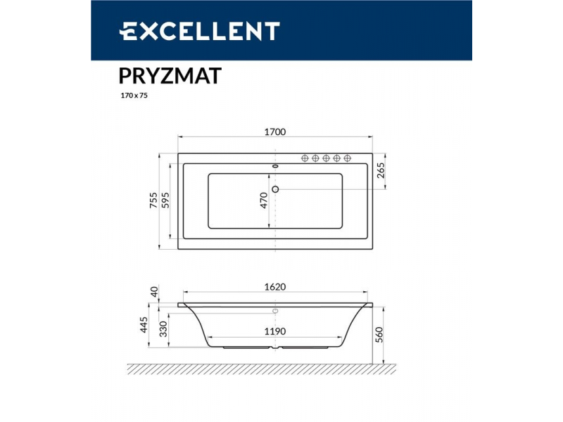 Купить Ванна гидромассажная Excellent Pryzmat 170 x 75 см, RELAX, хром, каркас в подарок