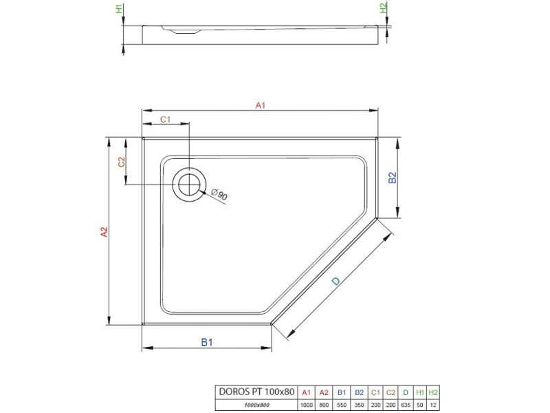 Купить Поддон для душа Radaway Doros PT, 80 x 100 см, пятиугольный, SDRPT1080-01L/R