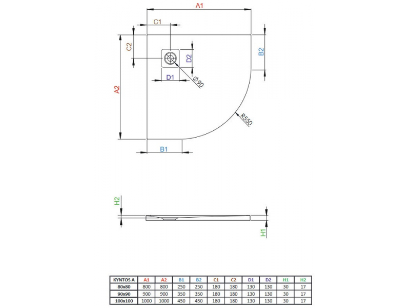 Купить Поддон для душа Radaway Kyntos A, 100 x 100 см, четверть круга, HKA100100-64