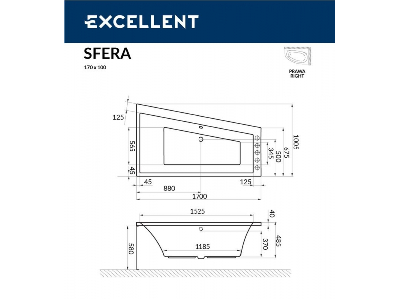 Купить Ванна гидромассажная Excellent Sfera 170 x 100 см, P NANO, хром