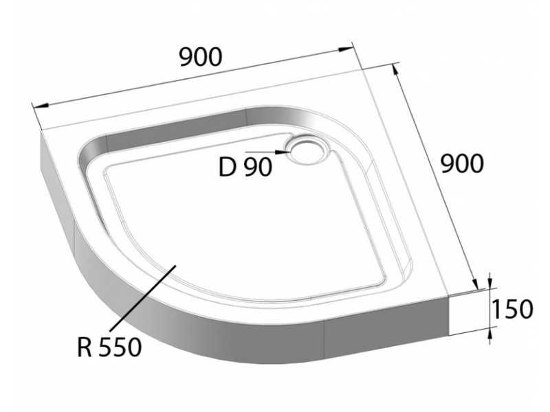 Купить Душевой поддон BelBagno TRAY-BB-R-90-550-15-W 90 x 90 см с сифоном, четверть круга