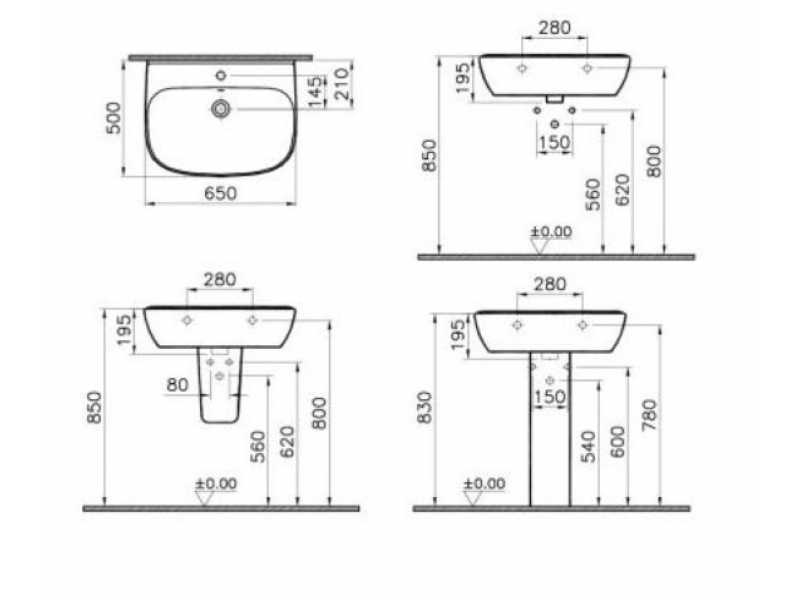 Купить Раковина Vitra Zentrum 5634B003-0001 65 см подвесная, цвет белый