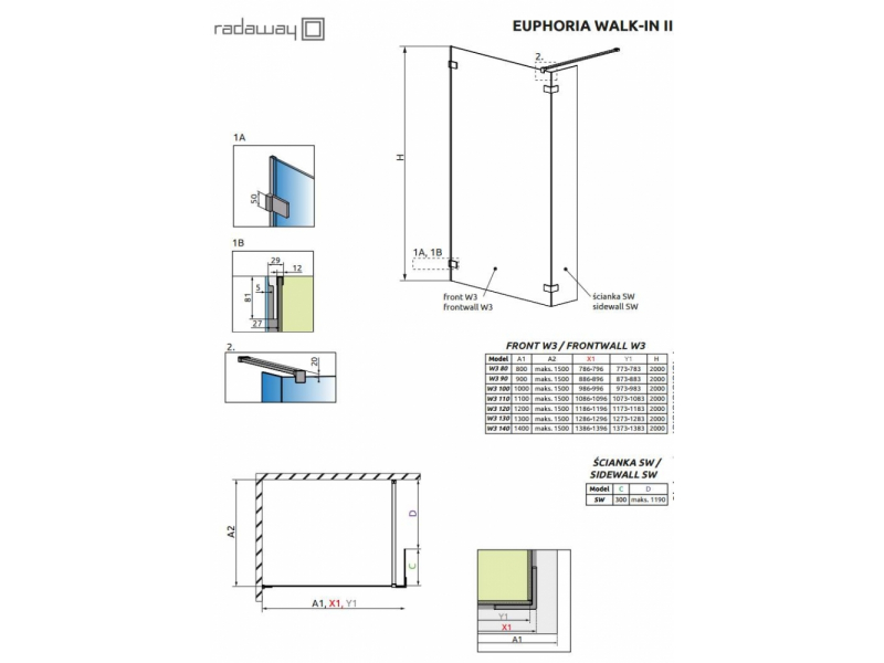 Купить Фронтальная перегородка Radaway Euphoria Walk-in II W3 130 383135-01-01