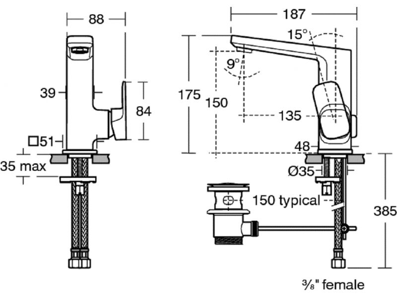 Купить Смеситель Ideal Standard Tonic II A6332AA для раковины, с донным клапаном