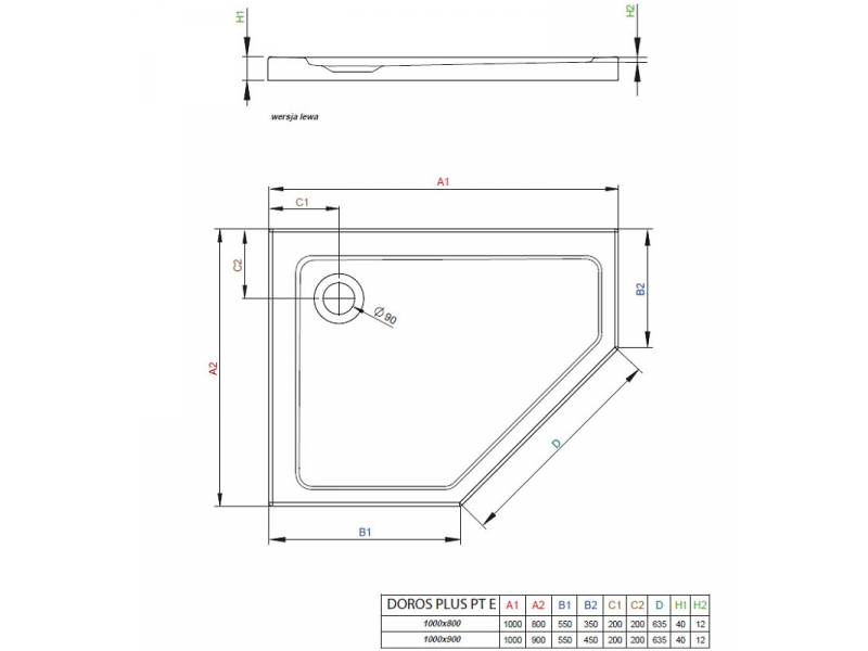 Купить Поддон для душа Radaway Doros PT E, 80 x 100 см, пятиугольный, SDRPTP1080-01L/R