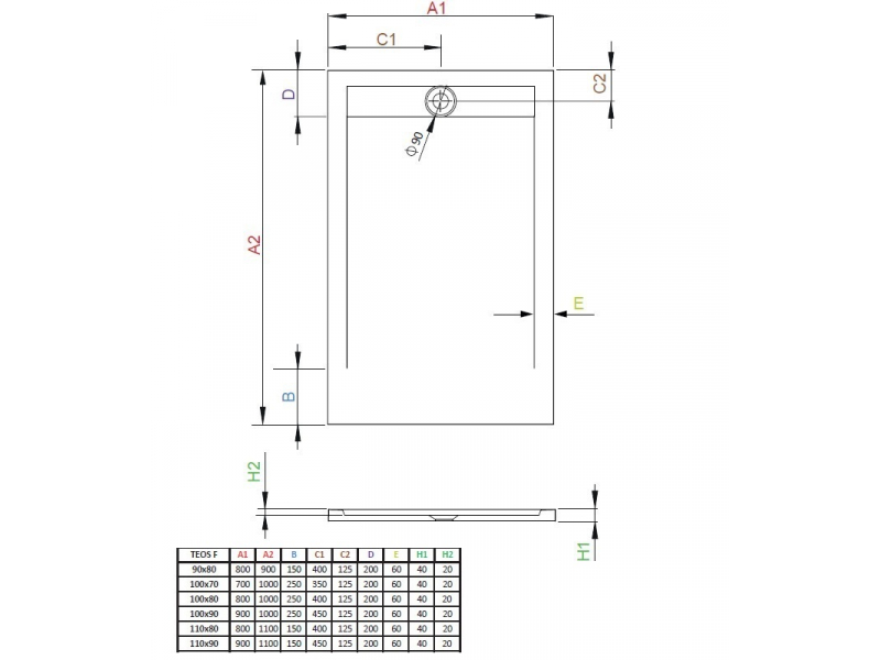 Купить Поддон для душа Radaway Teos F, 110 x 80 см, прямоугольный, HTF11080-74