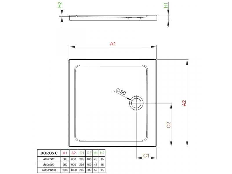 Купить Поддон для душа Radaway Doros C, 90 х 90 см, квадратный, SDRC9090-01-04S