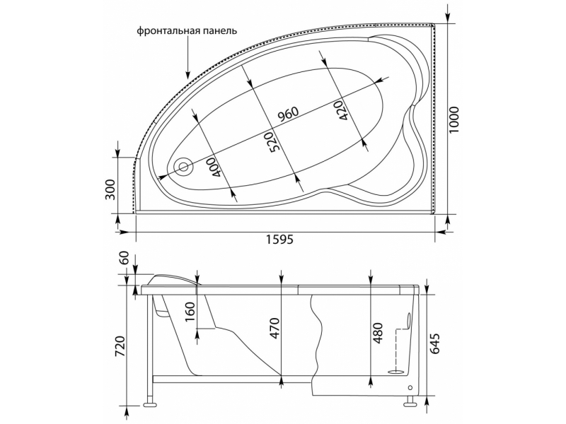 Купить Ванна акриловая Aquanet Sarezo L/R 160 x 100 см (204035/204037)