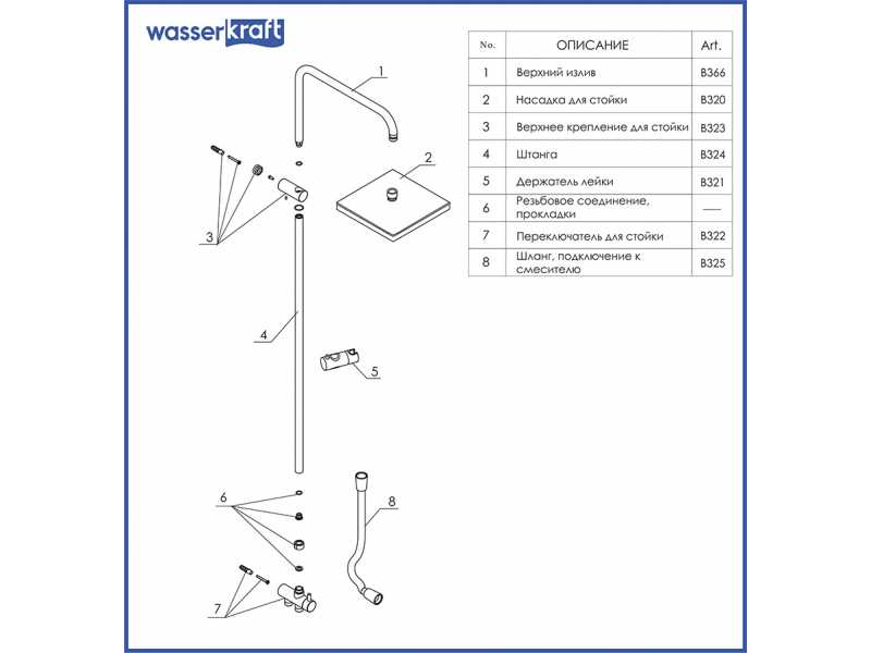 Купить Душевой гарнитур WasserKRAFT A040 с верхним душем