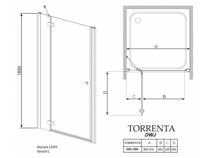 Купить Душевая дверь в нишу Radaway Torrenta DWJ 90 прозрачное стекло L