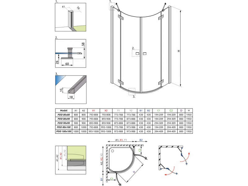 Купить Душевой уголок Radaway Almatea PDD/E 100 х 80 х 195 см, стекло графит, профиль хром, 30542-01-05N