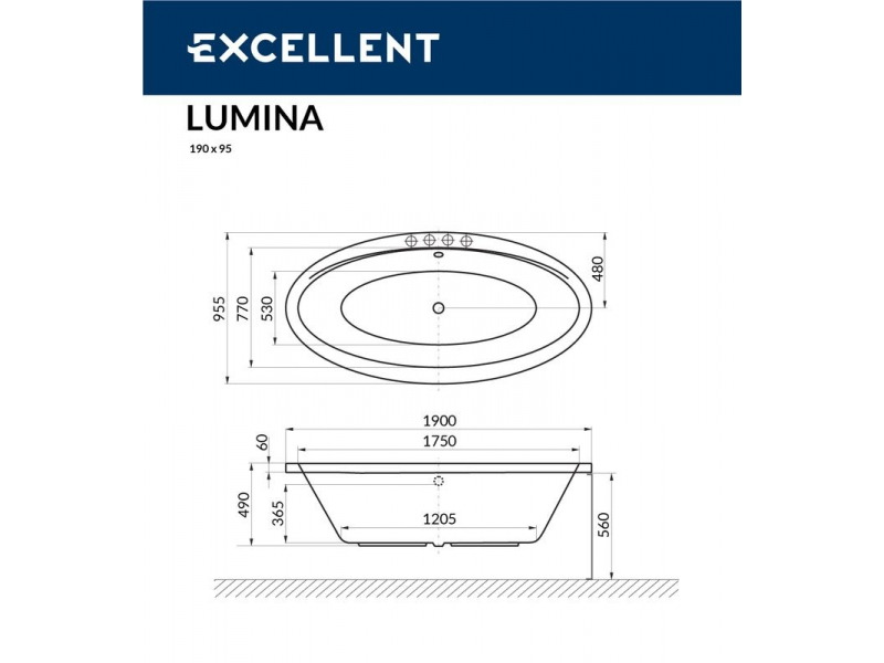 Купить Ванна гидромассажная Excellent Lumina 190 x 95 см, LINE, хром, каркас в подарок