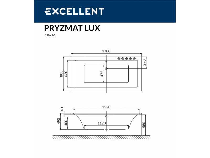 Купить Ванна акриловая Excellent Pryzmat Lux 170 х 80 см, WAEX.PRL17WH