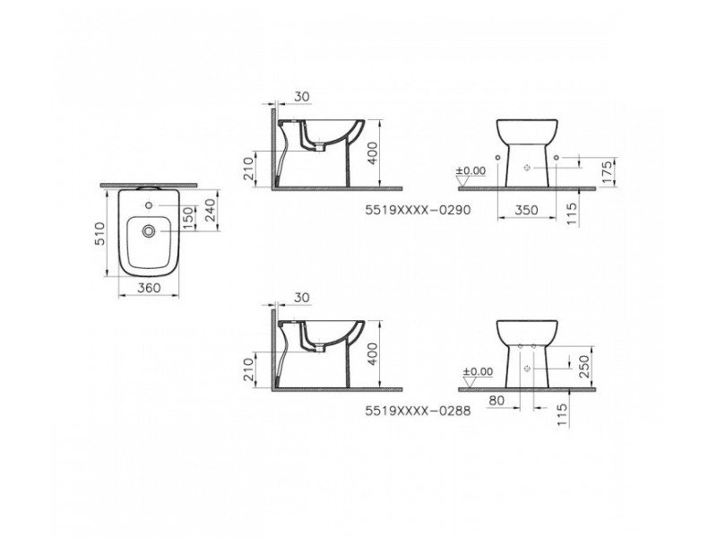 Купить Биде Vitra S20 5519B003-0288 напольное