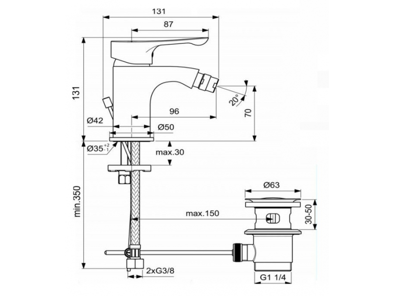 Купить Смеситель Ideal Standard Dot 2.0 для биде, с донным клапаном, хром, BC324AA