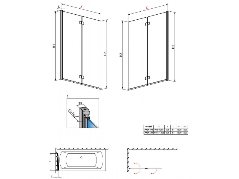 Купить Шторка для ванны Radaway Essenza New PND 100 207210-01