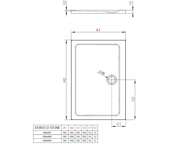 Купить Поддон для душа Radaway Doros D, 90 x 100 см, прямоугольный, SDRD1090-01-64S