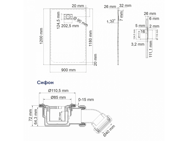 Купить Душевой поддон WasserKRAFT 41T07, прямоугольный, 120 х 90 см, SMC (стеклопластик), белый