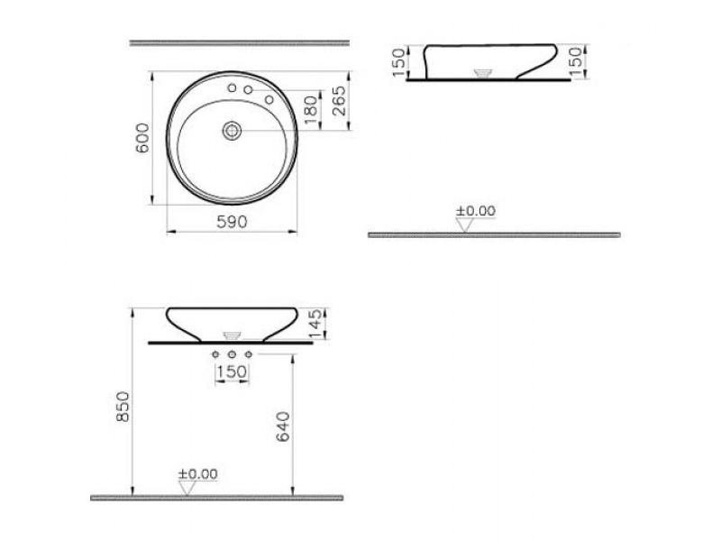 Купить Раковина Vitra Istanbul 4279B070-0871 60 см с 3 отверстиями, цвет черный