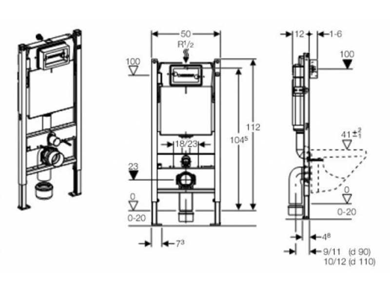 Купить Инсталляция Geberit Duofix Delta 458.103.21.1 UP100 с кнопкой смыва хром