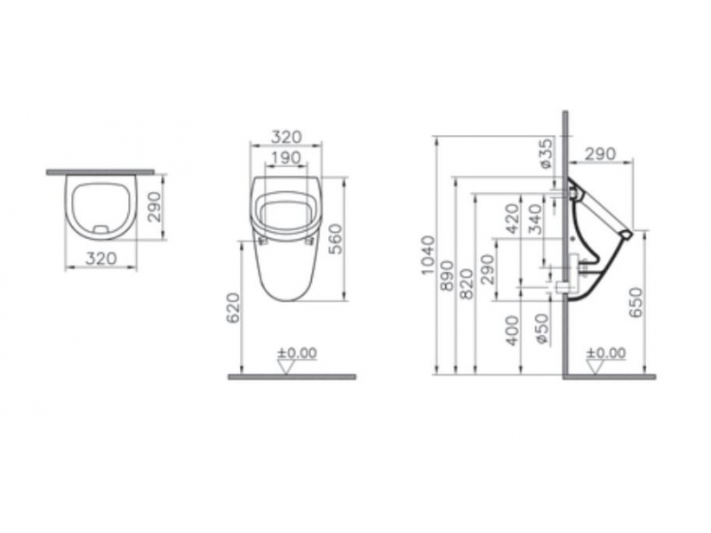 Купить Писсуар Vitra Arkitekt 4017B003-6034 подвесной с крышкой