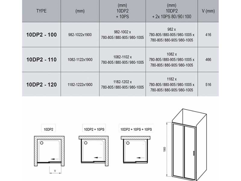 Купить Дверь душевая Ravak 10 10DP2-120, профиль блестящий, витраж транспарент, 0ZVG0C00Z1