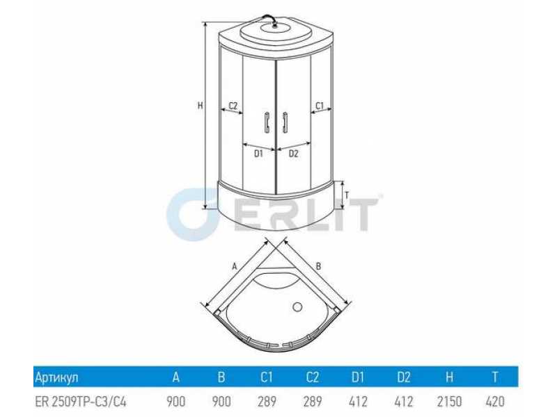 Купить Душевая кабина Erlit Comfort ER2509TP-C3-RUS, 90 x 90 см