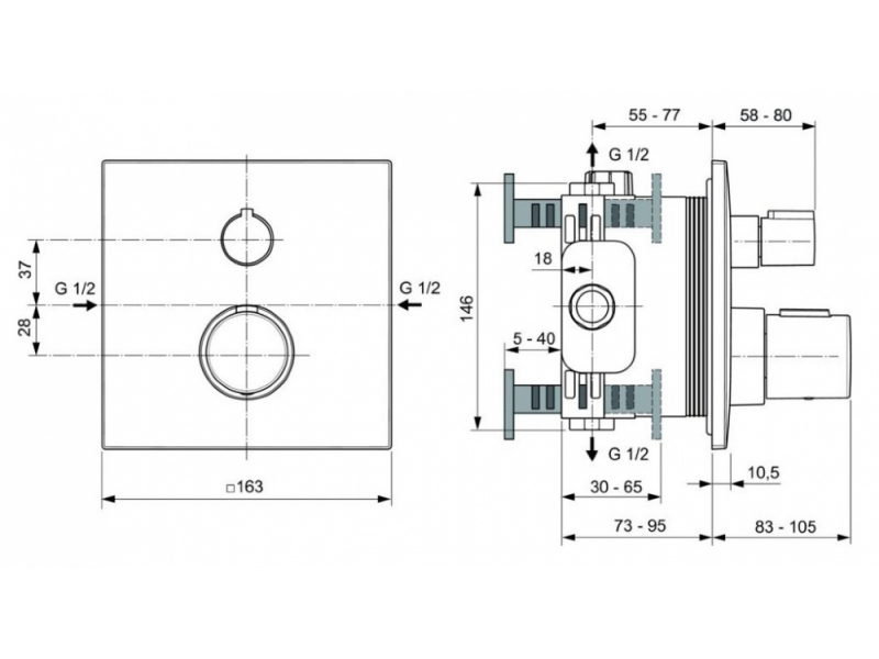 Купить Смеситель Ideal Standard Ceratherm C100 встраиваемый для душа, серый, A6956GN