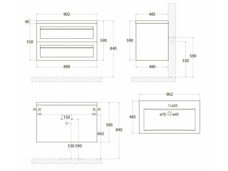 Купить Тумба под раковину Art&Max Platino 90 см подвесная, бежевый матовый, AM-Platino-900-2C-SO-CM