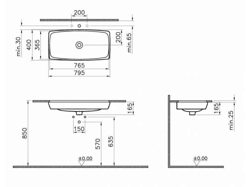 Купить Раковина Vitra Metropole 5669B003-1083 77x40 см, встраиваемая снизу, без перелива