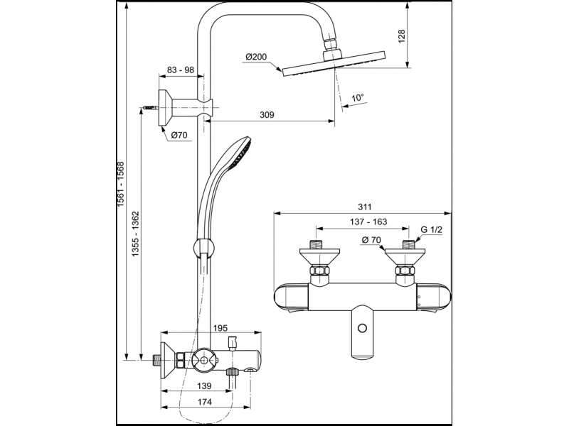 Купить Душевая система Ideal Standard IdealRain ECO A6426AA