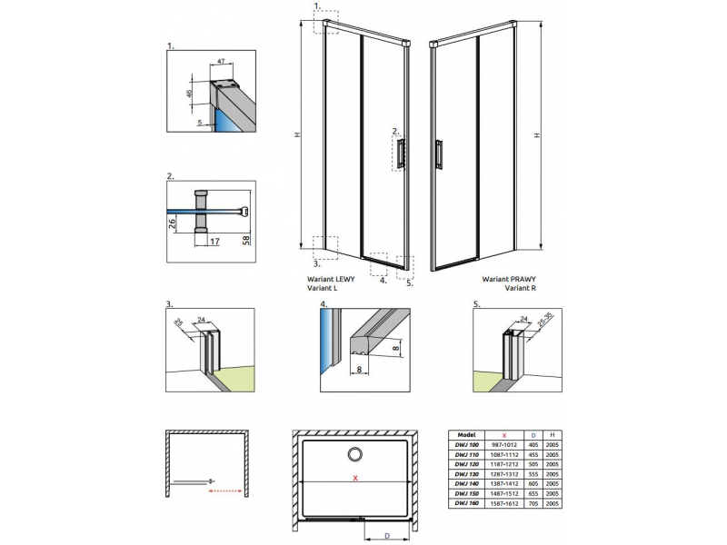 Купить Душевая дверь Radaway Idea DWJ 160 387020-01-01, 160*200,5 см