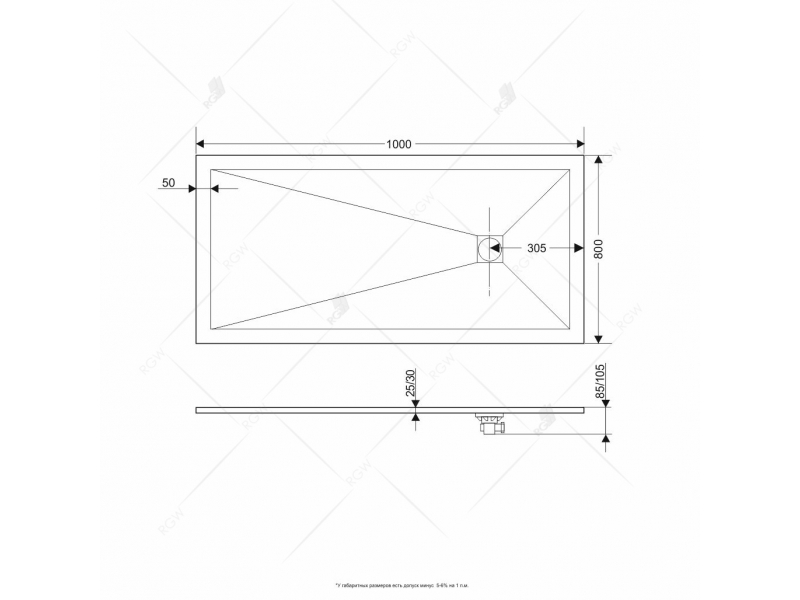 Купить Душевой поддон RGW ST-0108G 16152810-02 80 x 100 см, прямоугольный, цвет серый, из искусственного камня