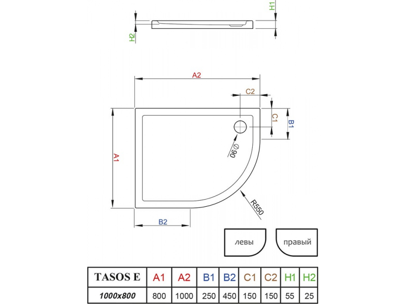 Купить Поддон для душа Radaway Tasos E, 80 x 100 см, прямоугольно-асимметричный, STE1086-30L/R