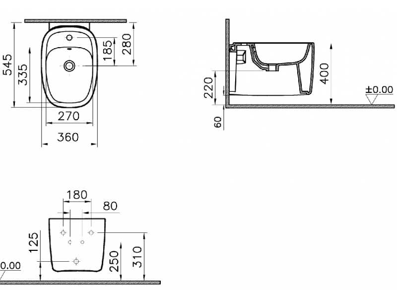 Купить Биде Vitra Plural подвесное, цвет черный матовый, 7831B483-0288