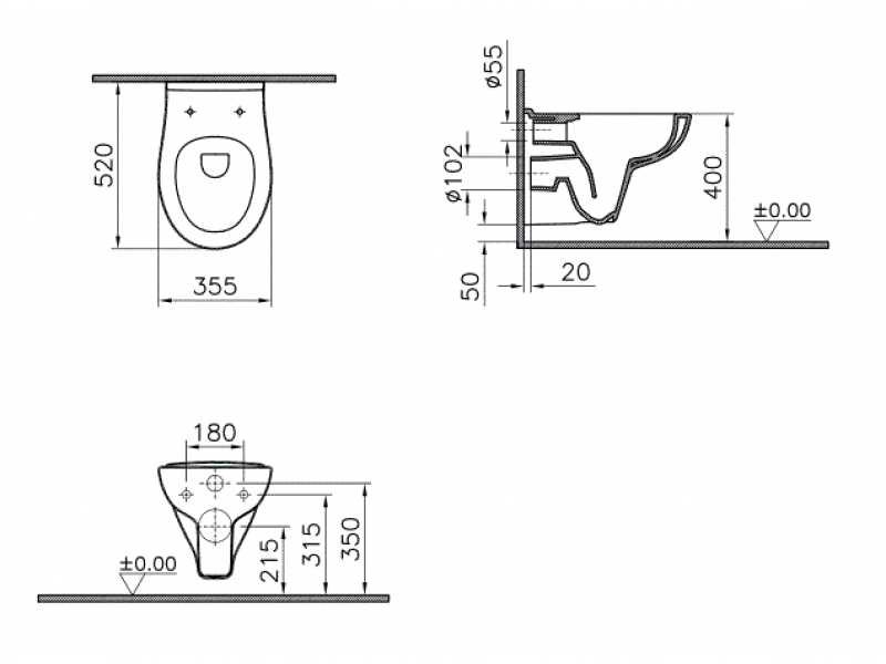 Купить Подвесной унитаз Vitra S20 7741B003-0075, безободковый