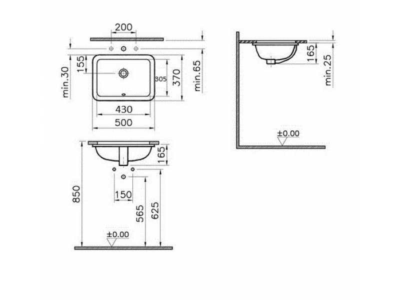 Купить Раковина Vitra S20 5474B003-0618 встраиваемая снизу (43 см)