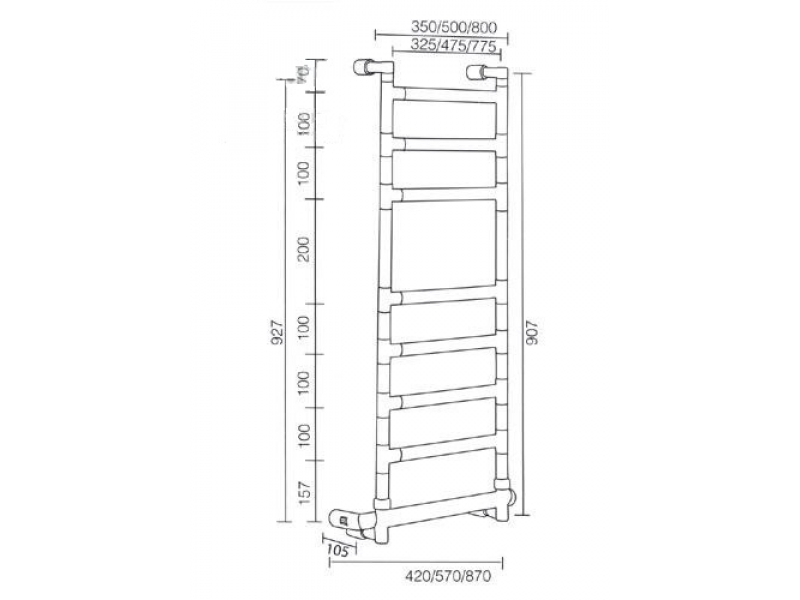 Купить Полотенцесушитель электрический Margaroli Sereno 584-8 BOX 58447508SAB, высота 92.7 см, ширина 57 см, сатин