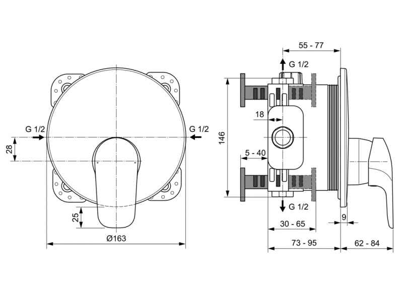 Купить Смеситель Ideal Standard Ceraflex встраиваемый для душа, хром, A6724AA